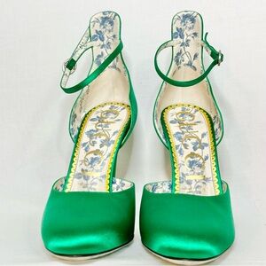 Gucci‎ Emerald Green Satin Ankle Strap D’Orsay Heels Women’s 9.5 With Box